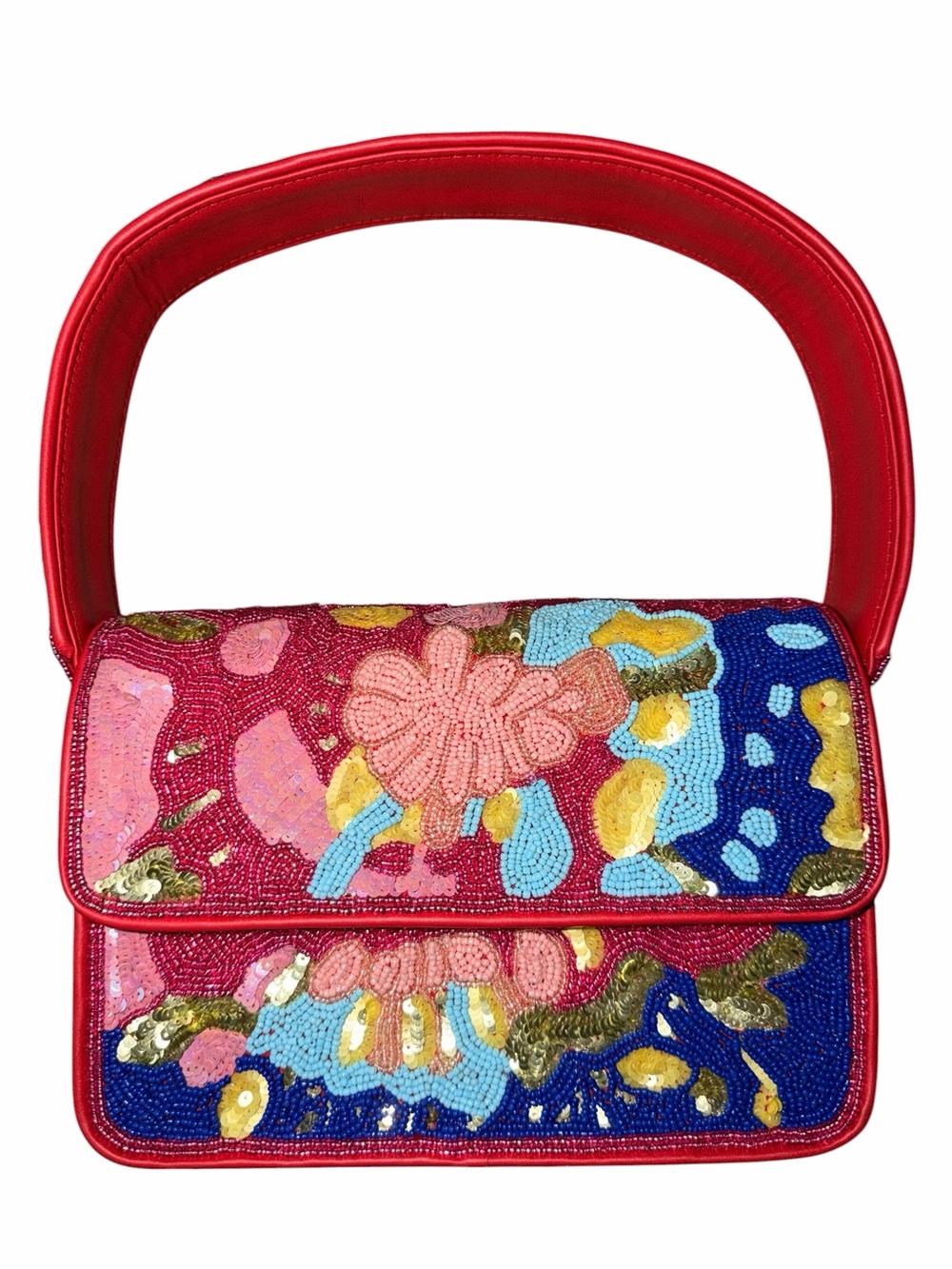 Handmade Beaded Pink & Blue Bohemian Baguette Bag